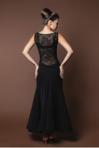 Black ballroom smooth dress for dance with lace on the back side without sleeves Black