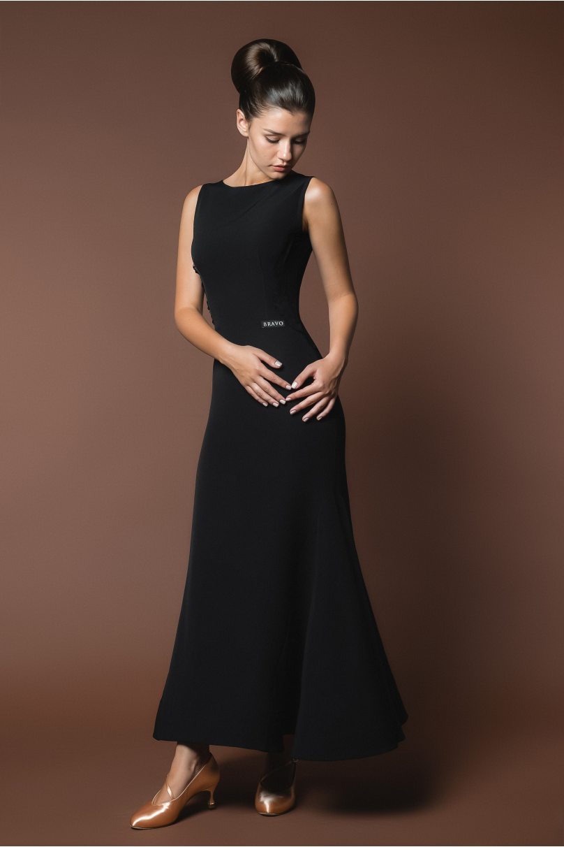 Black ballroom smooth dress for dance with lace on the back side without sleeves Black