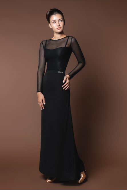 Black ballroom smooth dress with long sleeves