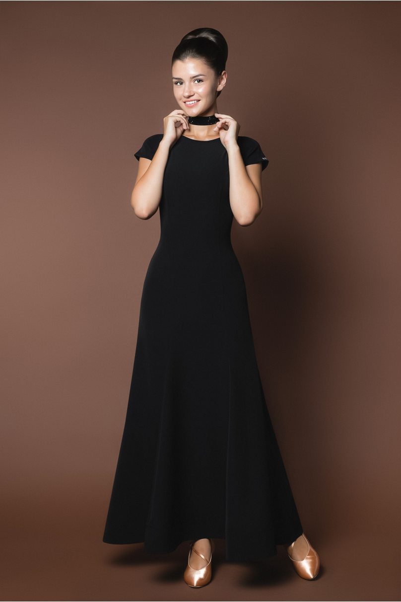 Black ballroom smooth dress with short sleeves