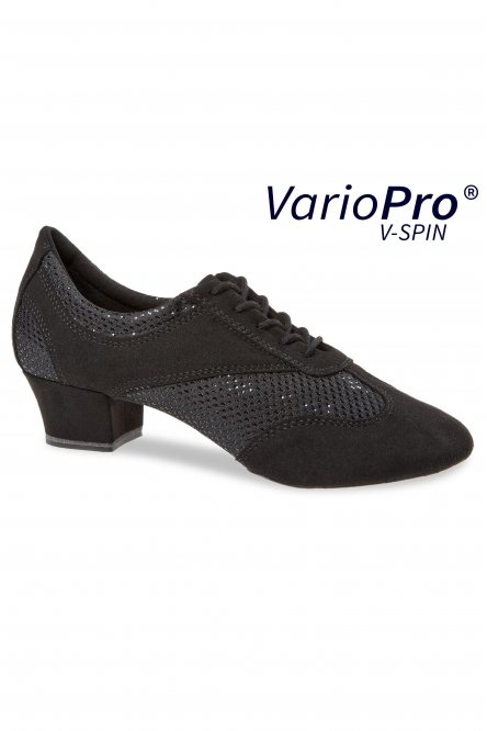 Ladies' Practice Dance Shoes Diamant style 188 VarioSpin Black Microfiber/Black glitter