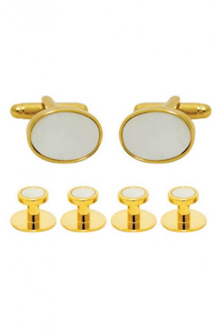 Set of studs and cufflinks in gold trim