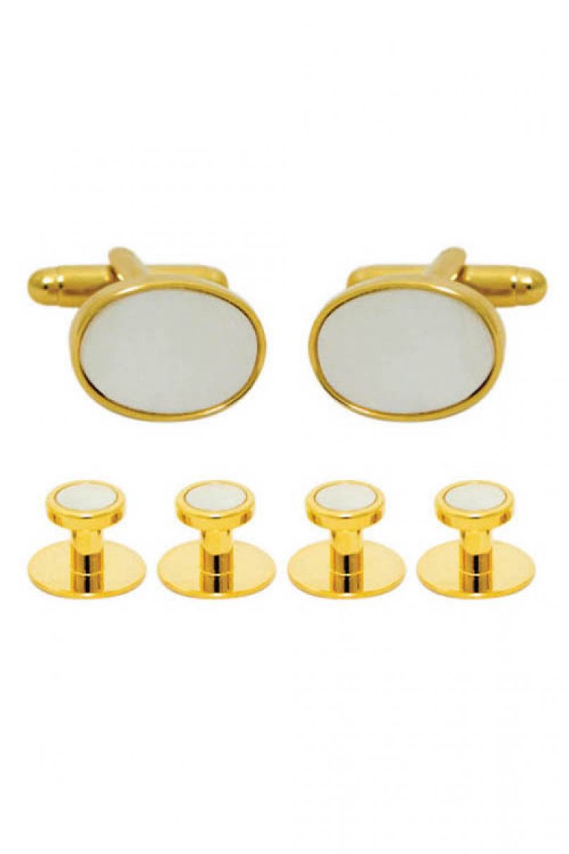 Set of studs and cufflinks in gold trim