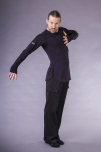 Black Long Sleeve Latin Top with thumb hole for Men