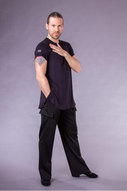 Latin dance style Black Loose Fit T-Shirt for men