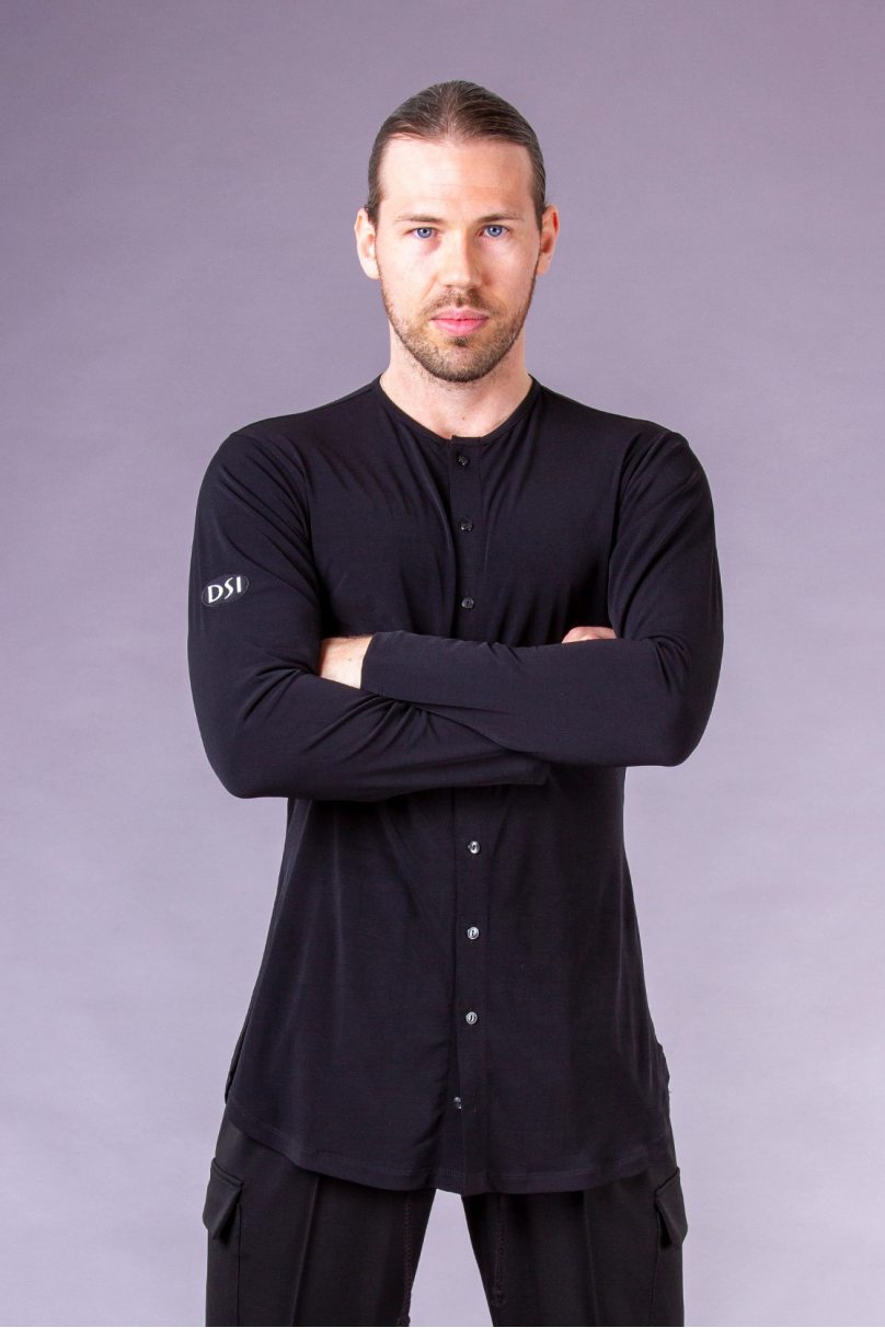 Black Practise Latin Shirt with Buttons for Men