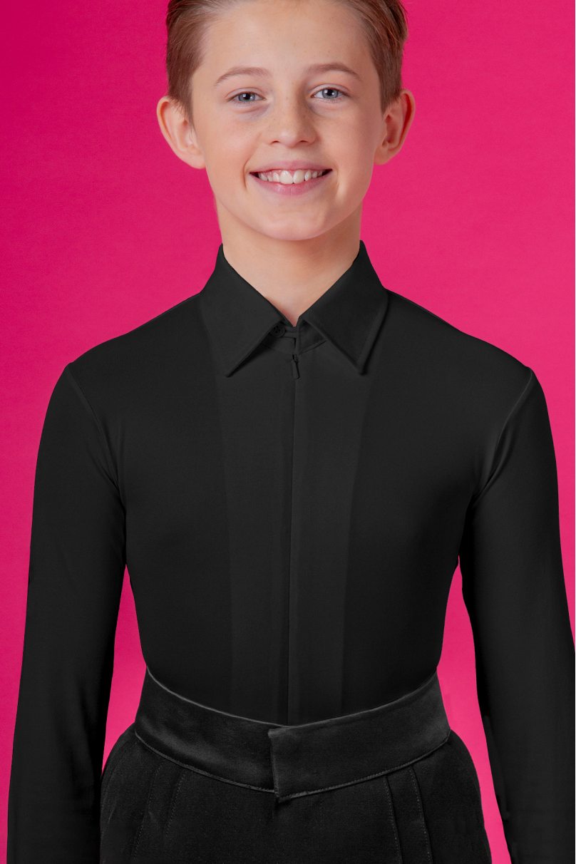 Juvenile Boy's Crepe Competition Black Shirt with Zip