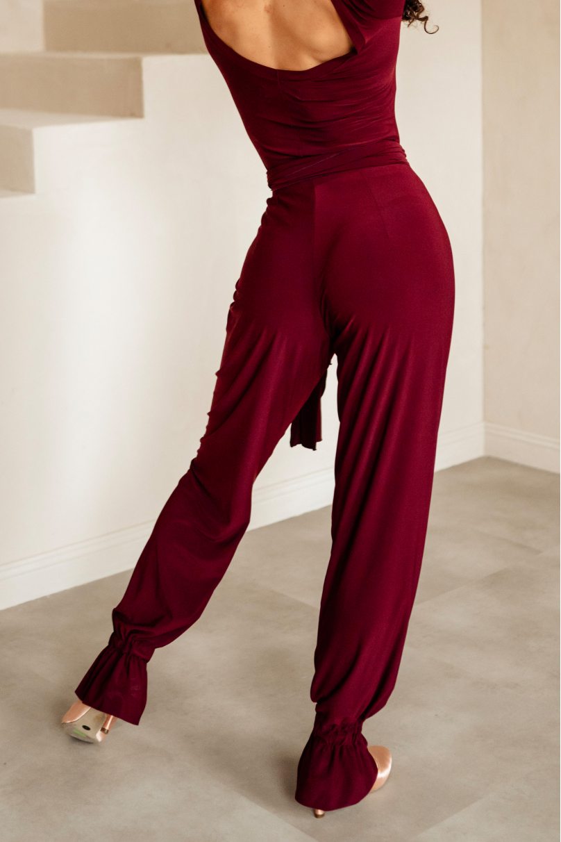 Ladies latin dance pants by FASHION DANCE model Pant W 008 Burgundy