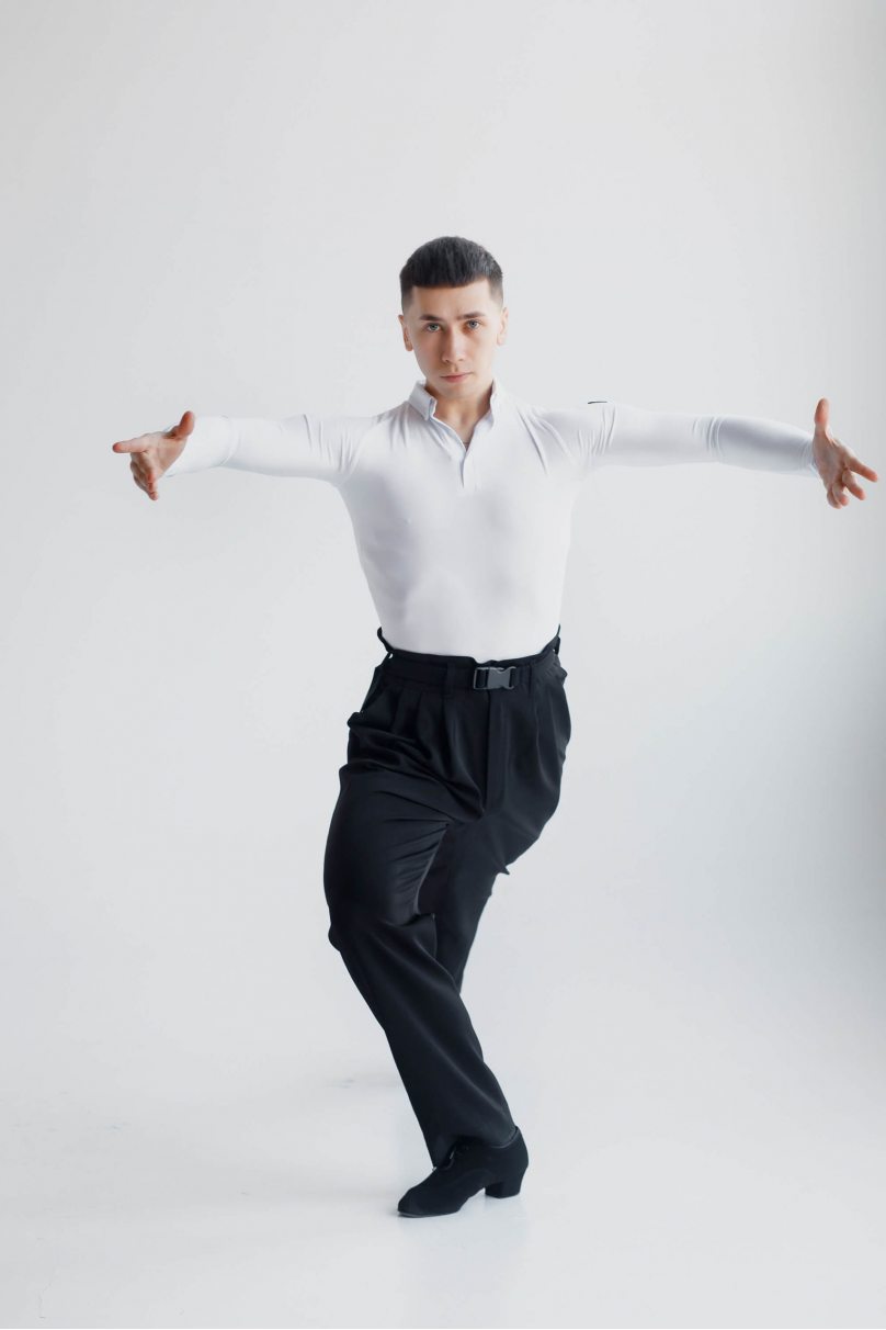 Mens latin dance shirt by FASHION DANCE model Polo R 002/White
