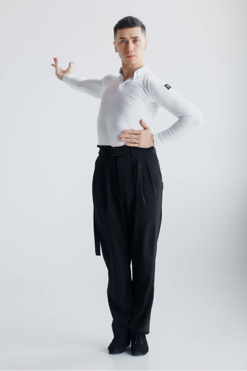 Mens latin dance shirt by FASHION DANCE model Polo R 002/White