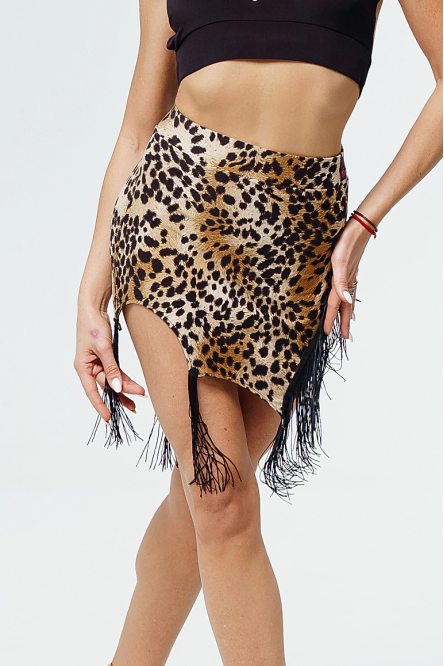 Леопардовая женская танцевальная мини юбка с бахромой