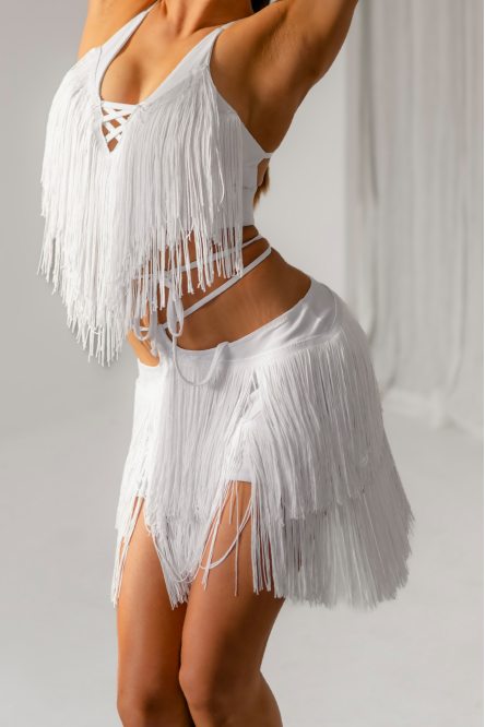 Women's Latin Dance Fringed Skirt style 048 White