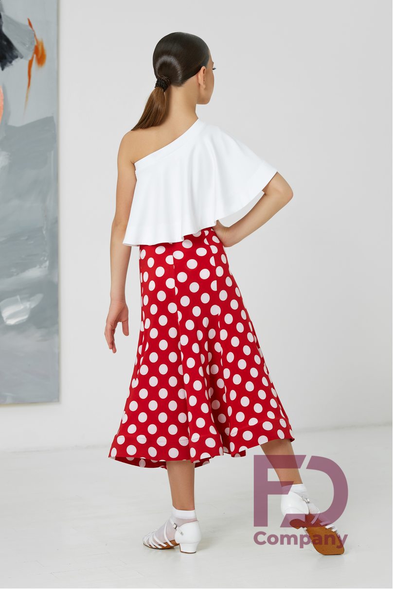 Ballroom latin dance skirt for girls by FD Company style Юбка ЮС-1201/1 KW/White small polka dots on red