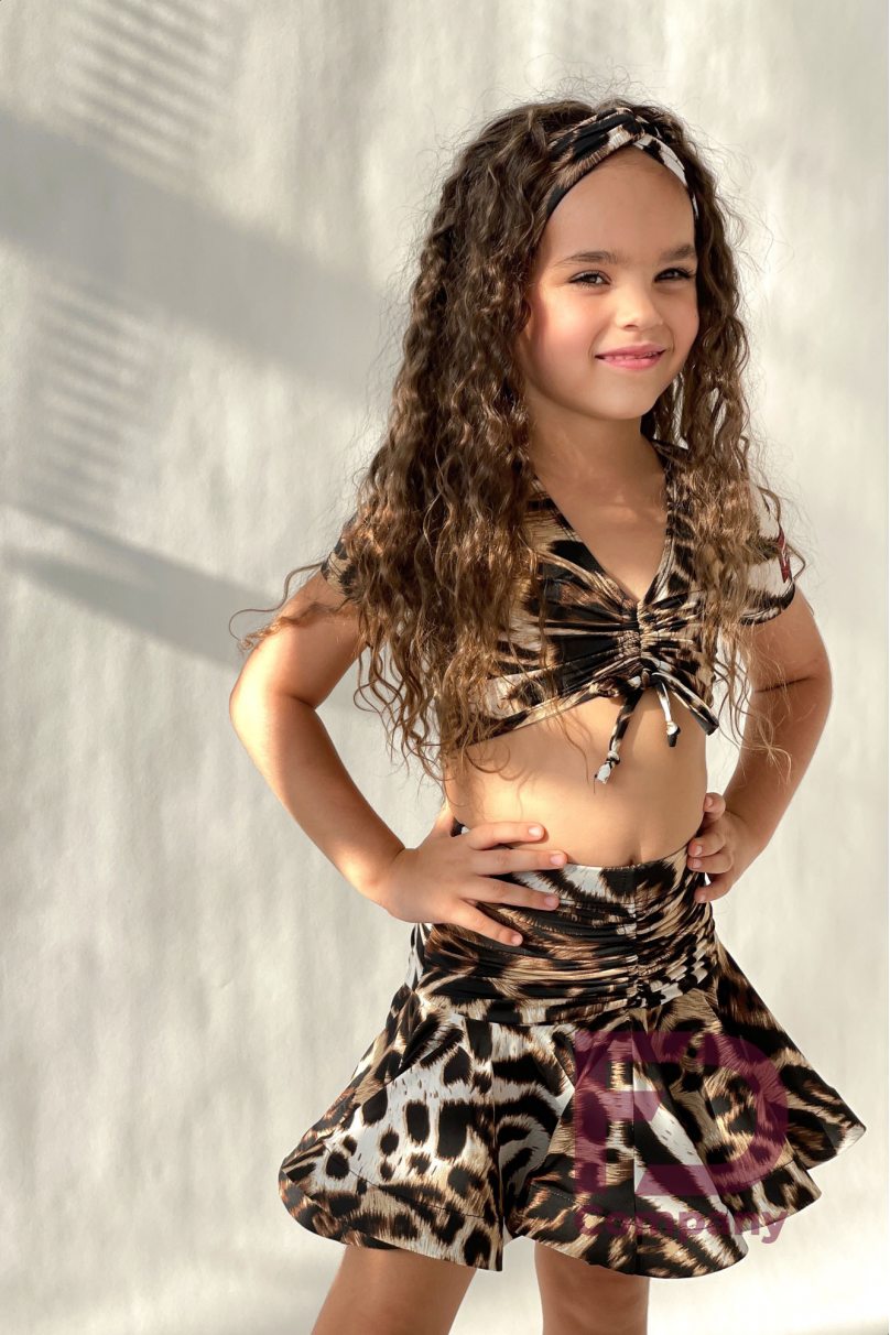 Ballroom latin dance skirt for girls by FD Company style Юбка ЮЛ-1297/Leo print dark