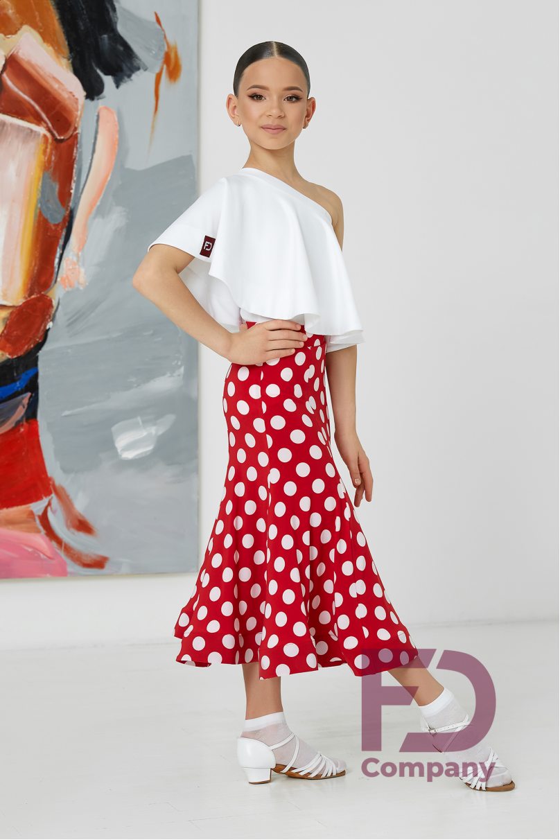 Ballroom latin dance skirt for girls by FD Company style Юбка ЮС-1201/1 KW/White large polka dot