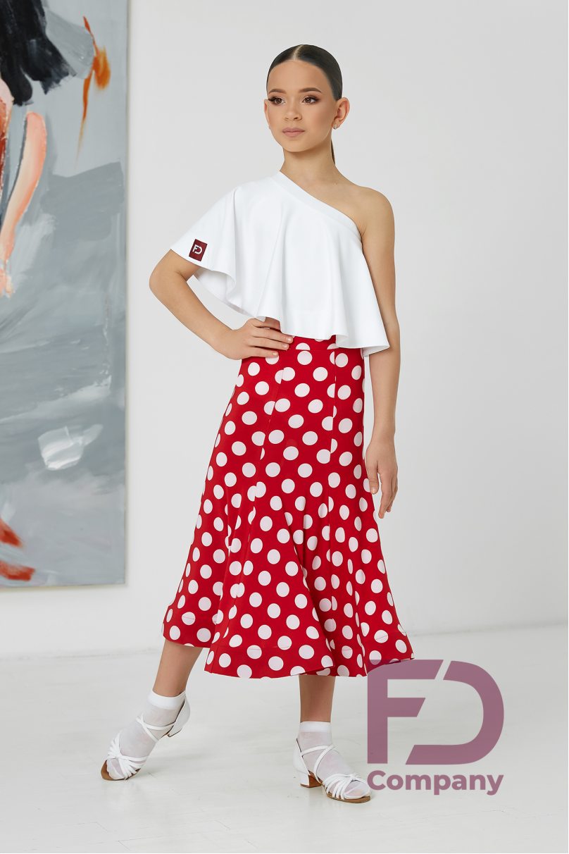 Ballroom latin dance skirt for girls by FD Company style Юбка ЮС-1201/1 KW/White small polka dots