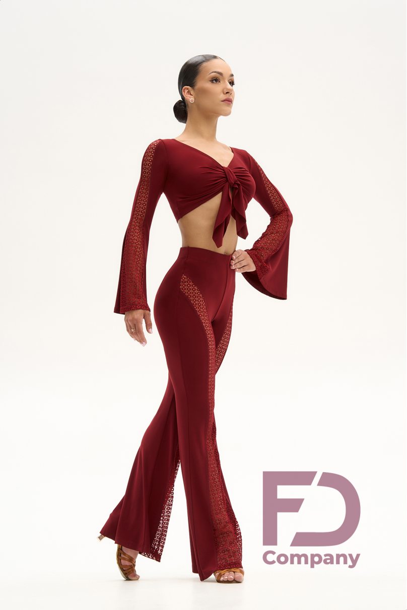 Ladies latin dance pants by FD Company model Брюки БР-1333/Burgundy