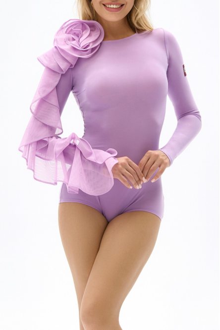 Women's Dance Leotard with a Decorative Flounce on the Sleeve Bright Pink