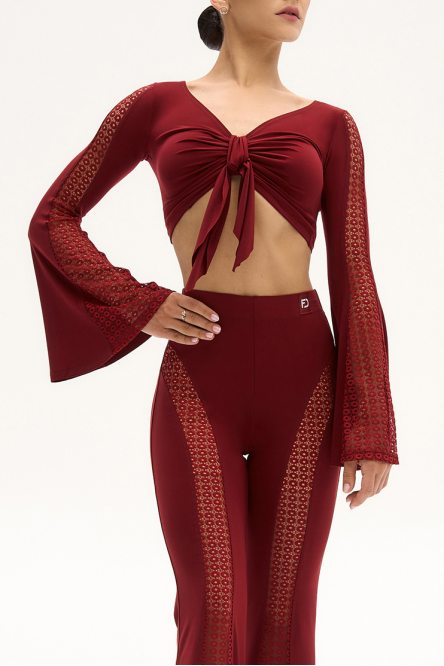 Women's Dance Top with Flared Sleeves Burgundy