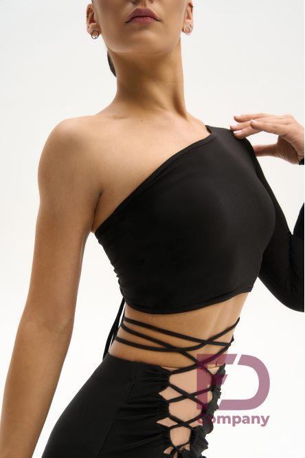 Women's Dance Top with One Sleeve Black