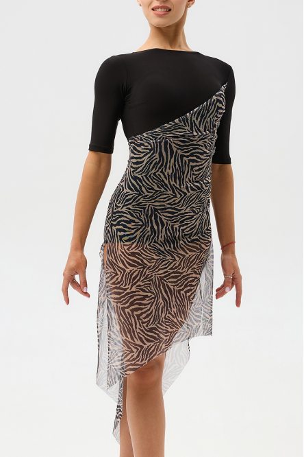Women's Latin Dance Zebra Mesh&Jersey Dress