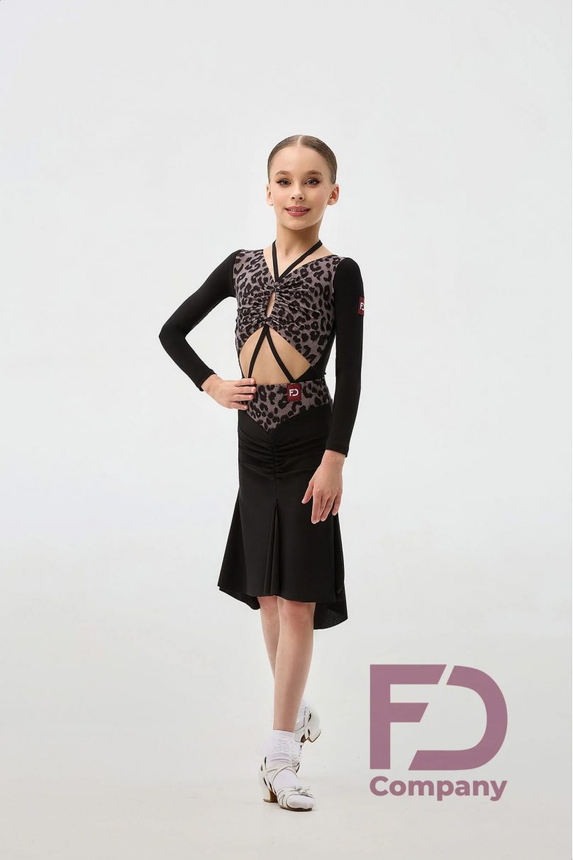 Ballroom latin dance skirt for girls by FD Company style Юбка ЮЛ-1331/1 KW/Black(Leopard)