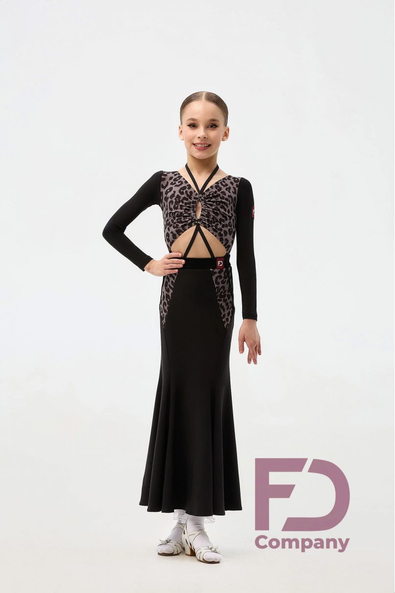Ballroom latin dance skirt for girls by FD Company style Юбка ЮС-1337 KW/Black(Leo lilac)