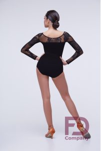 Women's leotard for dancing with long sleeves and guipure inserts