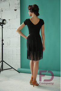 Latin dance dress by FD Company model Платье ПЛ-1083/2/Turquoise (Black fringe)