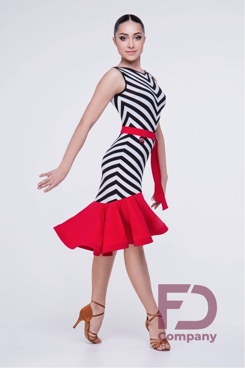 Latin dance dress by FD Company model Платье ПЛ-1059/1/Stripe print (Fuchsia bottom and belt)