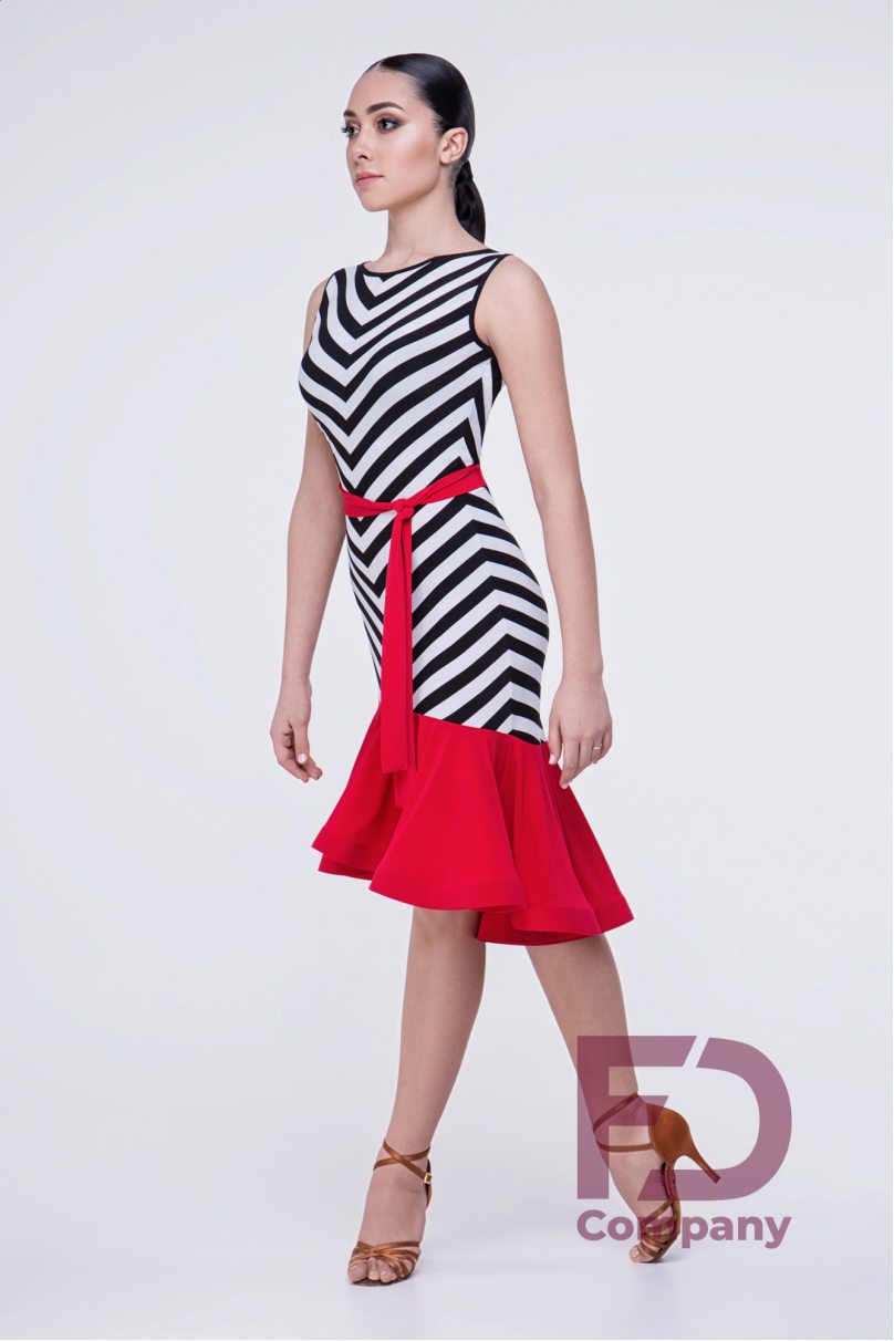 Latin dance dress by FD Company model Платье ПЛ-1059/1/Stripe print (Red bottom and belt)