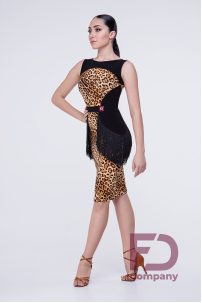 Sleeveless Latin Dress with Fringe and Leopard Print