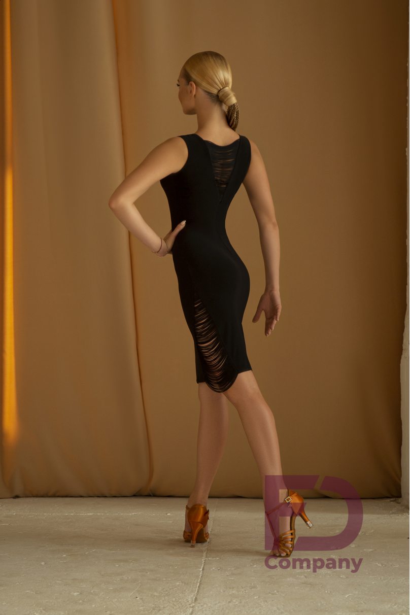 Latin dance dress by FD Company model Платье ПЛ-1055/Turquoise (Black fringe)