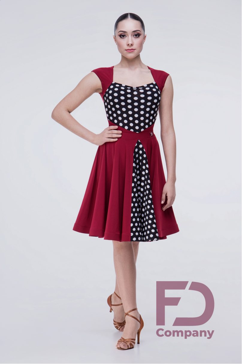 Latin dance dress by FD Company model Платье ПЛ-1034/Dots medium (Change burgundy to fuchsia)