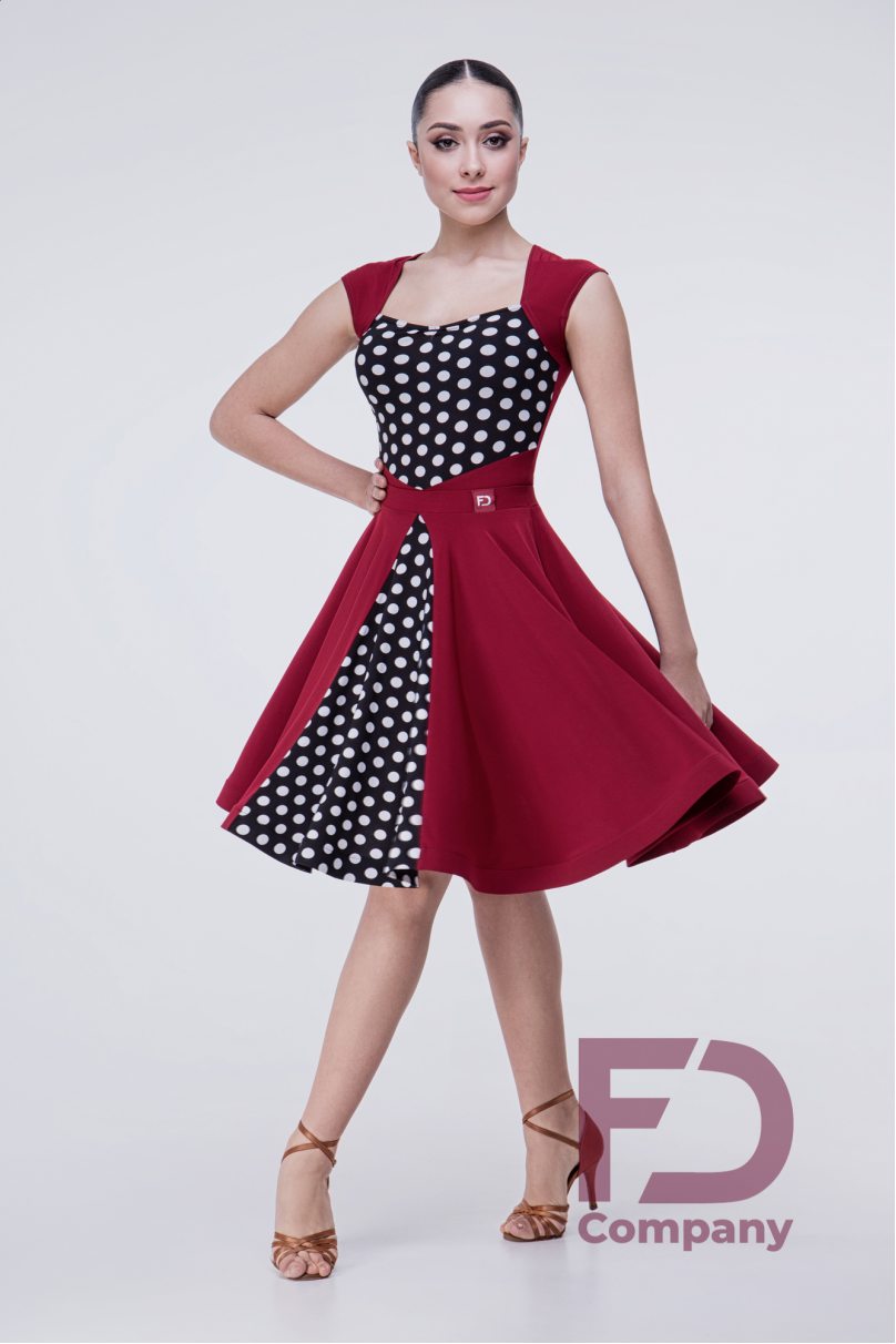 Latin dance dress by FD Company model Платье ПЛ-1034/Dots medium (Change burgundy to black)