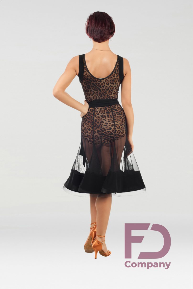 Latin dance dress by FD Company model Платье ПЛ-693/Beige (black edging and mesh)