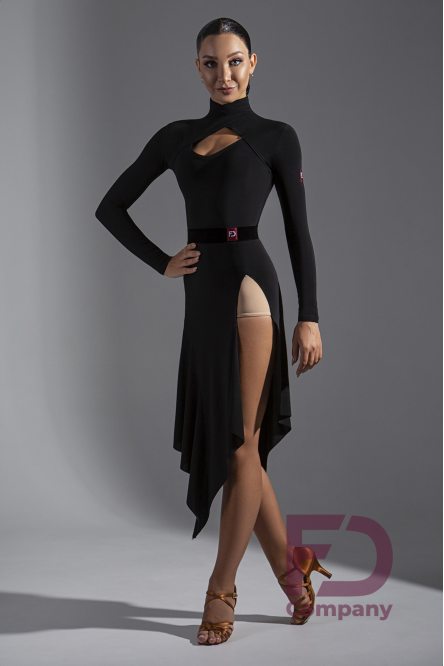 Latin Rhythm skirt with stitched flounce and deep slit on one side