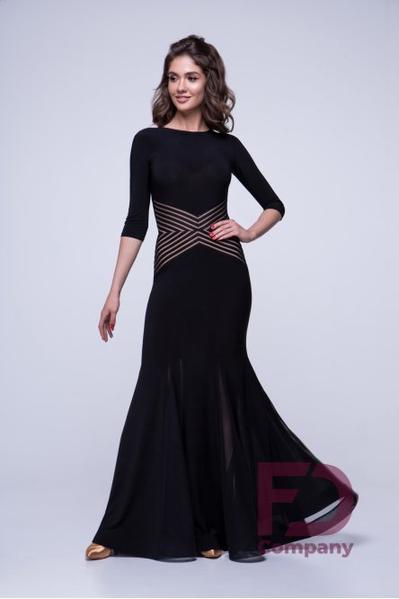 Ballroom smooth  dress with 3/4 sleeves and decorative motif at the waist