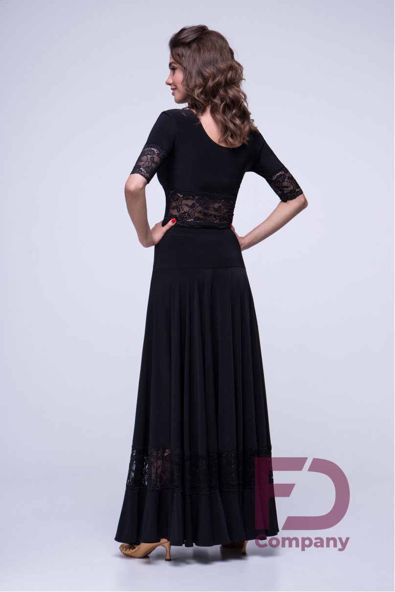 Ballroom standard dance skirt by FD Company style Юбка ЮС-140/Royal Blue (Black Guipure)