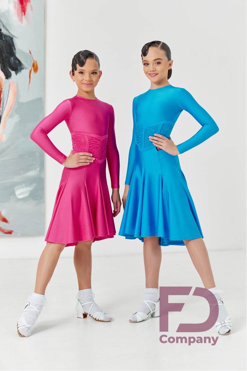 Ballroom dance competition dress for girls by FD Company product ID Бейсик БС-90/Light blue