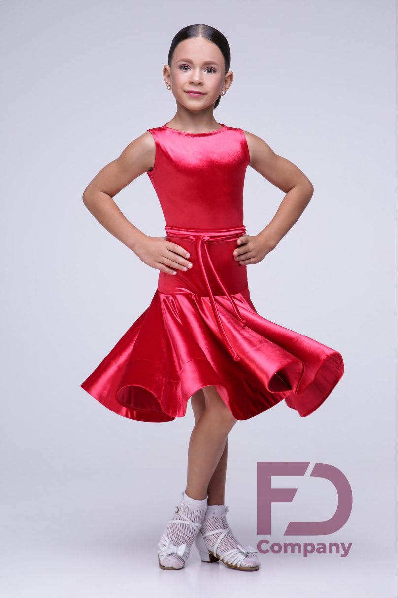 Ballroom dance competition dress for girls by FD Company product ID Бейсик БВ-61/1/Shining Red