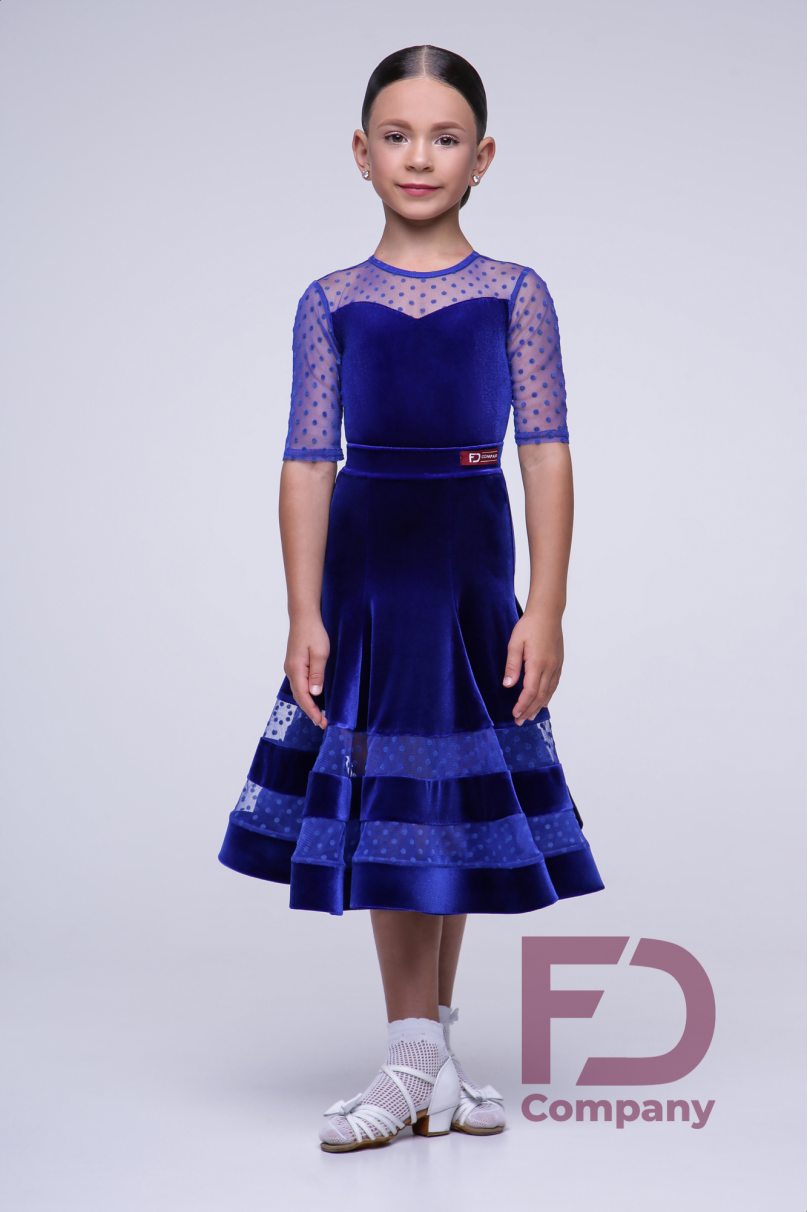 Ballroom dance competition dress for girls by FD Company product ID Бейсик БВ-54/2/Dark blue