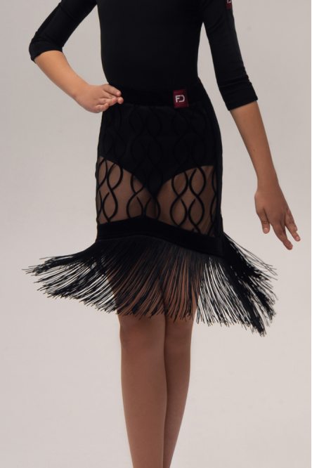 Mesh Dance Latin Skirt with Fringes for Girls