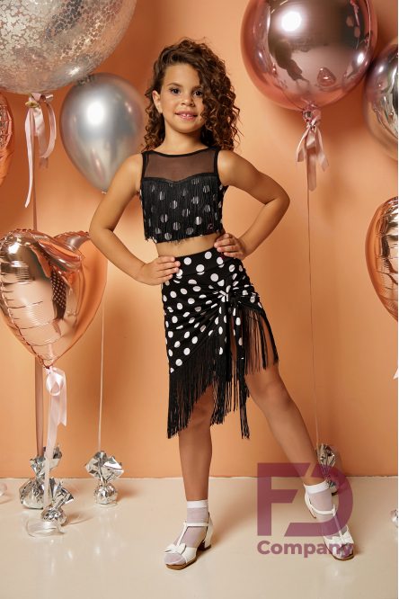 Fringe top for dance without sleeves, Polka Dot Print