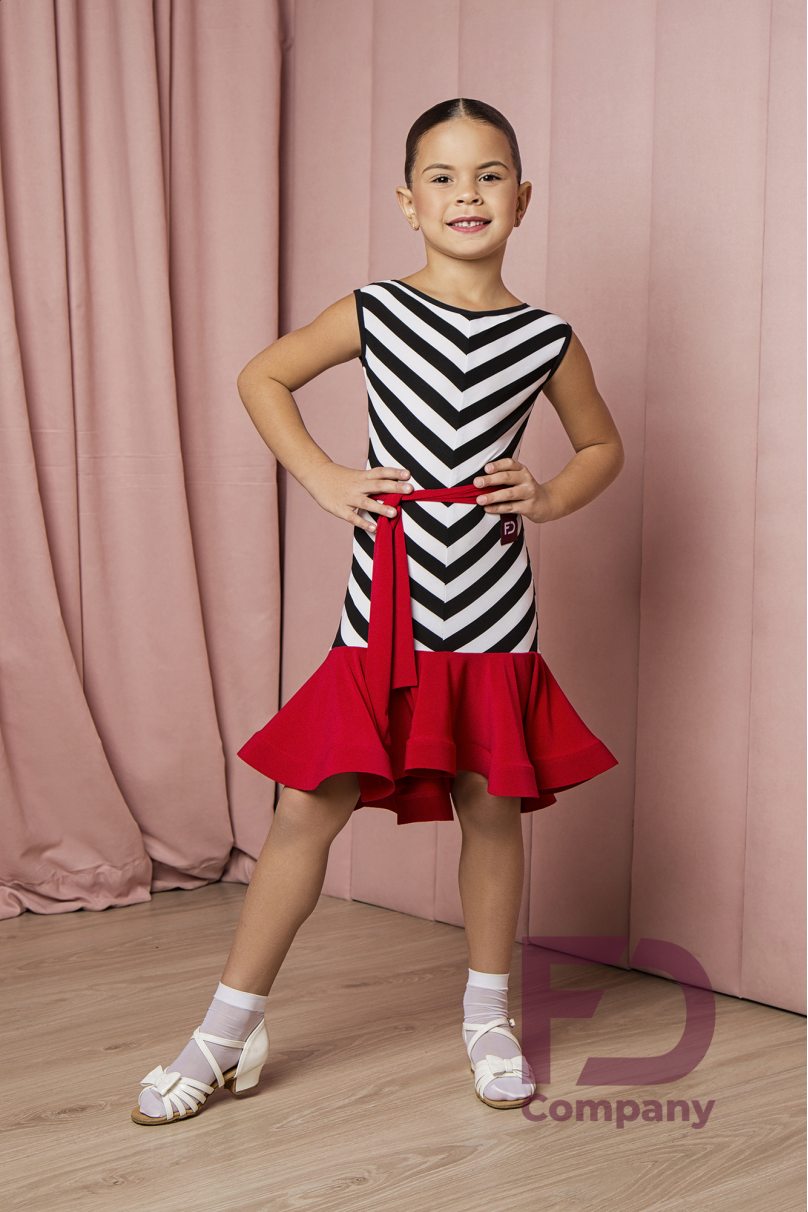 Girls ballroom dance dress by FD Company style Платье ПЛ-1059/1 KW/Stripe print (Red bottom and belt)