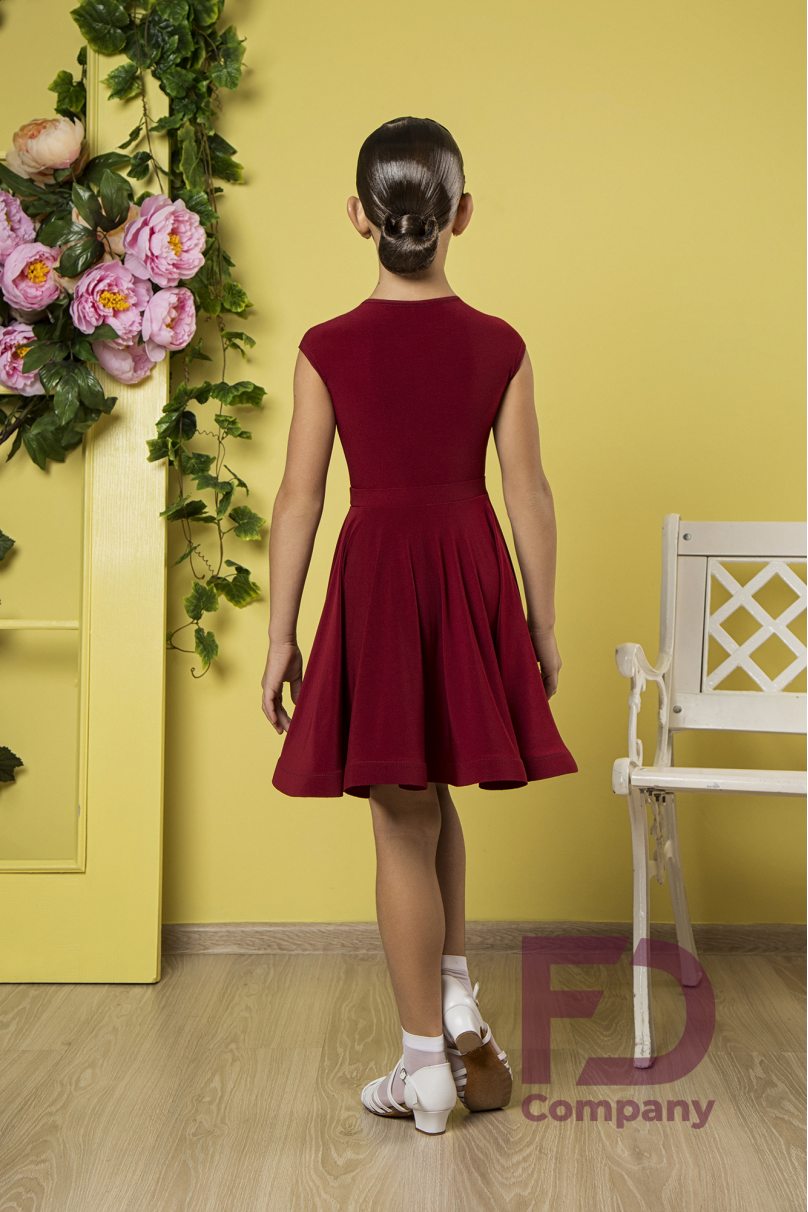 Girls ballroom dance dress by FD Company style Платье ПЛ-1034 KW/Dots medium (Change burgundy to fuchsia)