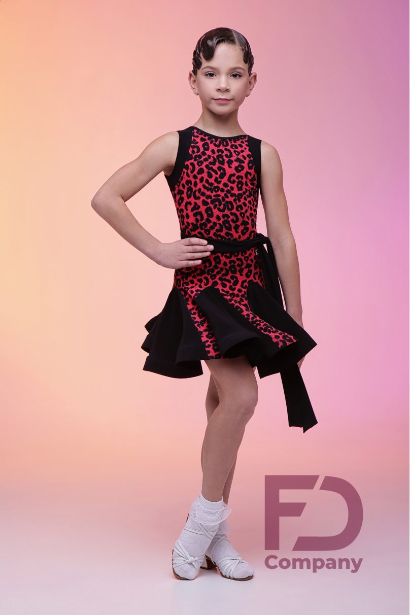 Girls ballroom dance dress by FD Company style Платье ПЛ-694/1/Leo raspberry (Black trim)