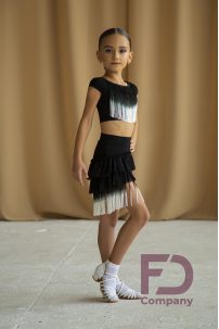 Ballroom latin dance skirt for girls by FD Company style Юбка ЮЛ-1217/Black (Fringe black and yellow)