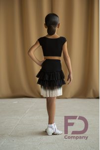 Ballroom latin dance skirt for girls by FD Company style Юбка ЮЛ-1217/Black (Fringe black-light green)