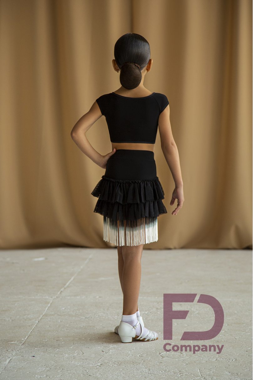 Ballroom latin dance skirt for girls by FD Company style Юбка ЮЛ-1217/Black (Fringe black and white)